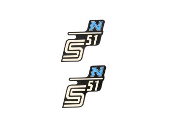 logo foil / sticker S51 N black-light-blue 2 pieces for Simson S51N