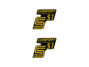 logo foil / sticker S51 Comfort black-yellow 2 pieces for Simson S51