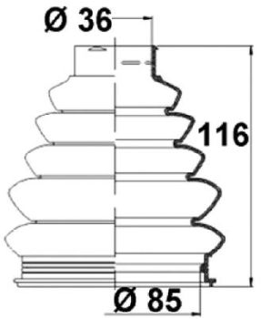 Veovõlli tolmukate 36 x 85 x 116