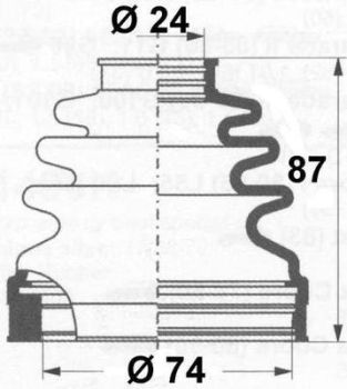 Veovõlli tolmukate 24 x 74 x 87