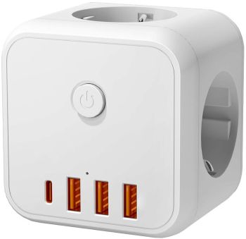 HARUPESA 3 PESA+3 USB-A+1 USB-C. MAANDUSEGA LÜLITIGA VALGE 16A KOBI