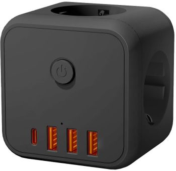 HARUPESA 3 PESA+3 USB-A+1 USB-C. MAANDUSEGA LÜLITIGA MUST 16A KOBI
