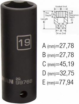 1/2" PIKK LÖÖKPADRUN 19MM. STEELMAN PRO/JS 28X78MM