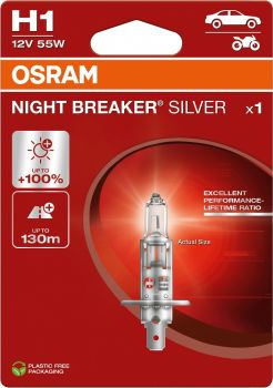 12V H1 PIRN 55W P14.5S NIGHT BREAKER SILVER +100% BLISTER 1TK OSRAM