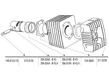 cylinder kit Polini cast iron sport 63cc 10mm piston pin for Piaggio, Vespa Bravo, boss, Grillo, SI