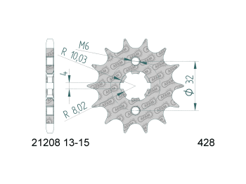 front sprocket AFAM 14 teeth 428 for Yamaha Motor 125 LC YI-3 Beta, HM, MH, Rieju, Yamaha