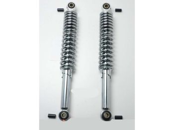 Shock absorber chrome 320mm 5-way adjustable 10mm bushes plastic adapter 8mm for Kreidler, Zündapp, Hercules, Puch