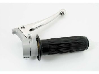 Throttle grip fitting aluminum grey with polished brake lever and black handle for Hercules, Zündapp, Kreidler, Puch, DKW, KTM, Rixe