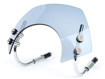 Flyscreen with chromed brackets -MOTO NOSTRA, w=340mm, h=105mm- Vespa GTS 125-300 HPE (2019-) cc - smoke grey