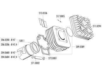cylinder head Polini 70cc 47mm for Piaggio AC