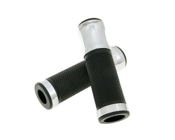 handlebar rubber grip set CNC sport black, chrome