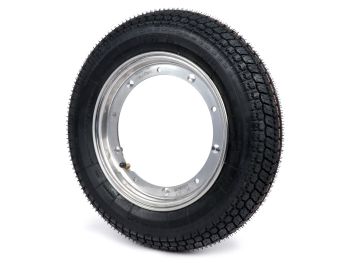 Wheel assembly (tyre mounted on rim ready to drive) -BGM Classic, Vespa Largeframe PX, Sprint, Rally, GT, GTR, TS, T4, LML Star/Stella- 3.50 - 10 inch TT 59S (reinforced) - rim stainless steel 2.10- 10 -