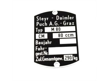 Type plate aluminum black 80 ccm for Puch Cobra M