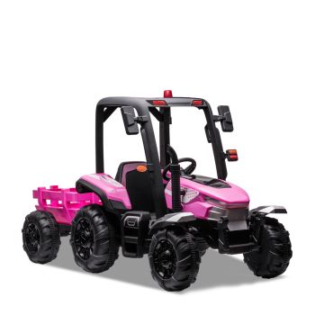 TRACTEUR ENFANT ÉLECTRIQUE AGRICOLE XL AVEC REMORQUE ROSE