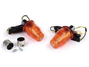 Conversion kit for handlebar indicators -MOTO NOSTRA, LED, E-marked, 12 Volt- Vespa Smallframe PK S/XL/XL2/HP, Largeframe PX, T5, LML - Ø=24mm - amber