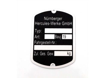 Nameplate MOGA aluminum 50x35mm black for Hercules, Prima 1-6, GT, GX, Presto, Pronto, KX 5, Supra 2 D, Optima, MX 1, MF, MP, M 1-5, P 1-3, HR 1