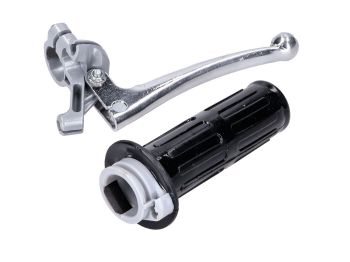 Throttle grip fitting aluminum grey with polished brake lever and black handle for Hercules, Zündapp, Kreidler, Puch, DKW, KTM, Rixe