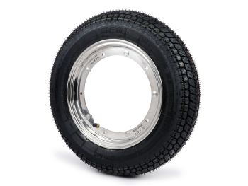 Wheel assembly (tyre mounted on rim ready to drive) -BGM Classic, Vespa Largeframe PX, Sprint, Rally, GT, GTR, TS, T4, LML Star/Stella- 3.50 - 10 inch TT 59S (reinforced) - rim stainless steel 2.10- 10 - polished