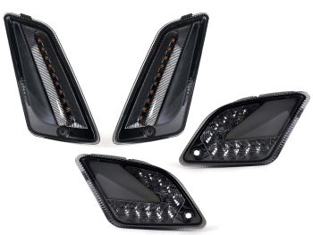 Indicator set front + rear -MOTO NOSTRA (2014-2018) dynamic LED sequential light, front with day time running light and rear with position light (E-mark)- Vespa GT, GTL, GTV, GTS 125-300 - smoked