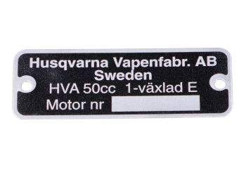 Nameplate HVA 50x18mm for Husqvarna 50cc 1-speed