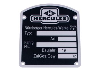 Frame type plate MOGA aluminum 46x57mm for Hercules K 50, M, SB, Sport