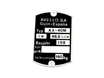 Nameplate blank 59x40mm for Avello AX 40M, Puch