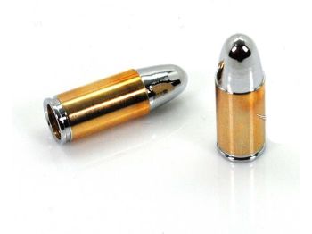 Valve caps Drag Specialties aluminum bullet chrome/gold for Zündapp, Kreidler, Hercules, Puch, Miele, KTM, DKW