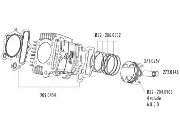 piston ring set Polini 52mm for Honda XR 50, Polini XP4T 50, XP4T 110