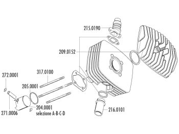 piston kit Polini series 6000 80cc 48mm (D) for Fantic Motor Regolarita 50, Minarelli P4-P6