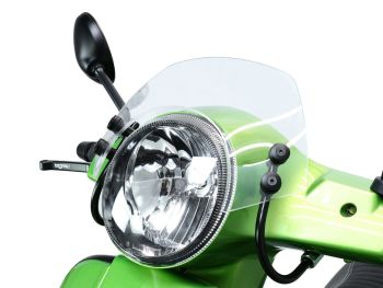 Flyscreen with black brackets -MOTO NOSTRA, w=340mm, h=105mm- Vespa GT, GTL, GTS, GTS Super 125-300cc - colourless